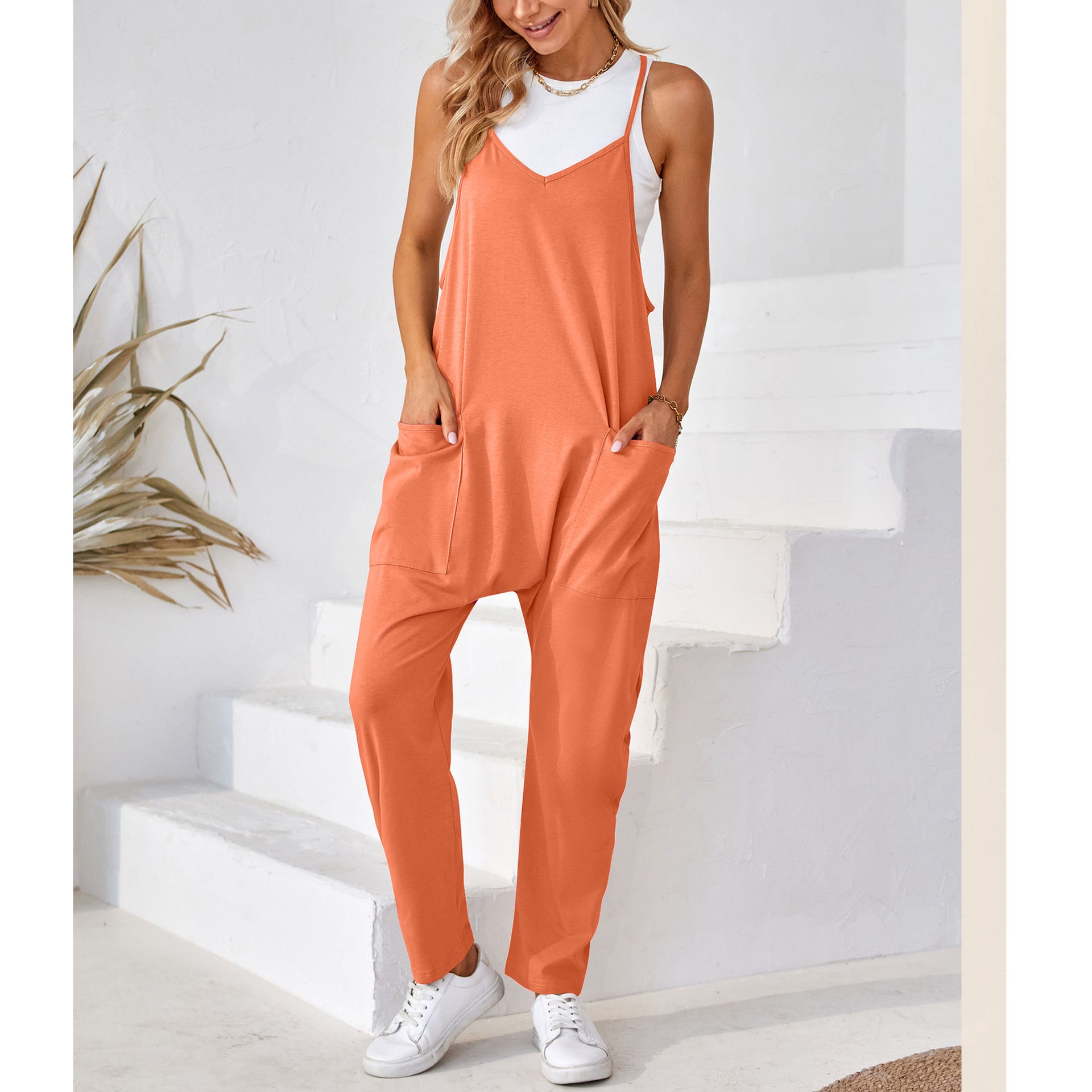 Ropa de mujer europea y americana 2024 verano nuevo estilo Amazon casual bolsillo tirantes de punto pantalones de una pieza pantalones con tirantes mujeres image 7