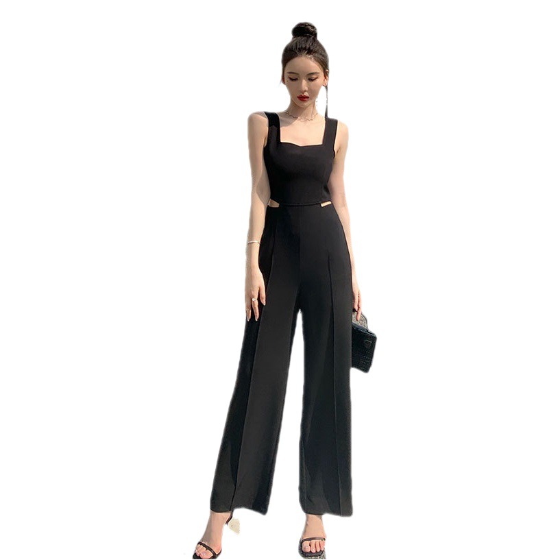 Hollow-out cintura Honda de una pieza de las mujeres 2023 Nuevo diseño de cintura alta suelta sentido suspender pantalones de pierna ancha mono