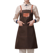 亚马逊新款厚帆布围裙客订烧烤烘焙甜点师理发师工作服男女围裙