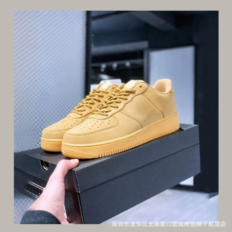 Cross-border aj pure original Air Force One повседневные мужские кроссовки пшеничного цвета черные мужские и женские кроссовки из воловьей кожи с низким верхом для пар