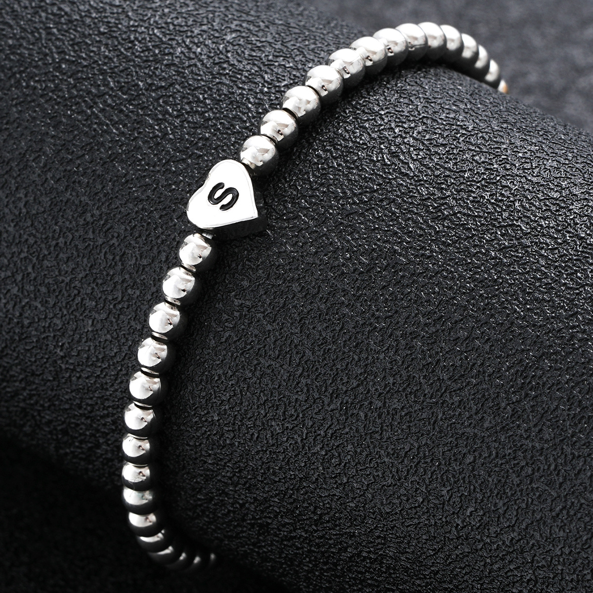 Beaded Initial Heart Bracelet With Custom Copper Letter Charm_voghion.com