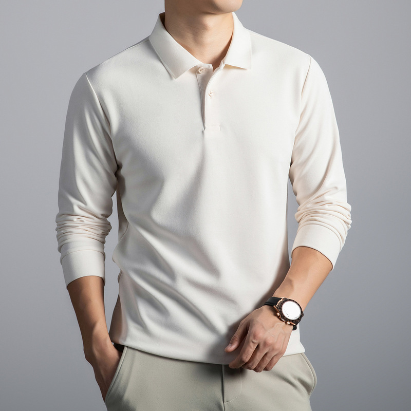 Contains Wool Silk 10A Antibacterial Men's Polo Shirt 2025 Autum New Double-Sided Pique Pure Color Long-Sleeved Men's T-Shirt