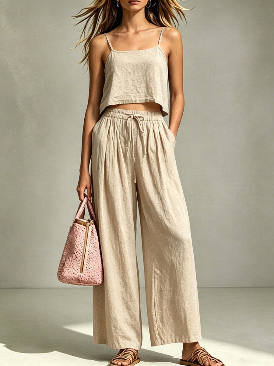Women's Clothing Summer Fashionable Women's Two-Piece Set Casual Camisole And Loose Wide Leg Pants Style For Formal & Casual For Women_ecoleips.com