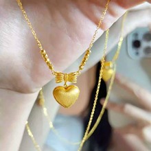 新款沙金拉丝绸爱心项链款铜镀金链子新中式饰品时尚小红书同款