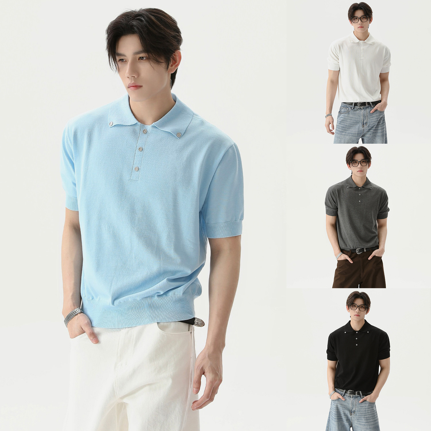 Polo camiseta de punto camiseta de manga corta botón hombre viejo dinero estilo de negocio delgado verano seda transfronteriza transpirable fábrica al por mayor