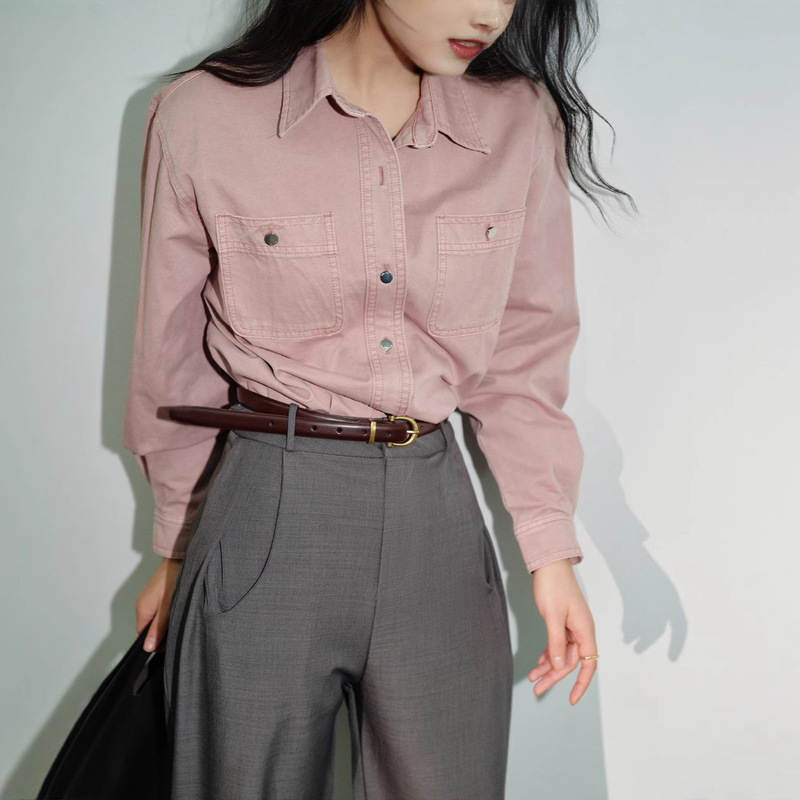 Pink Denim Shirt Women's 2025 Spring New Korean Style Loose Casual Stacked Shirt Jacket G020707