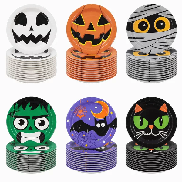 Cartoon Halloween Plates Pumpkin Skull Mummy Black Cat Disposable Children's Halloween Party Decorative Paper Plates