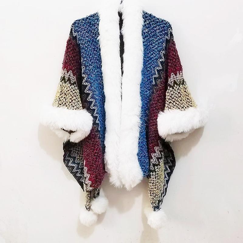 Fur collar style blue red gray