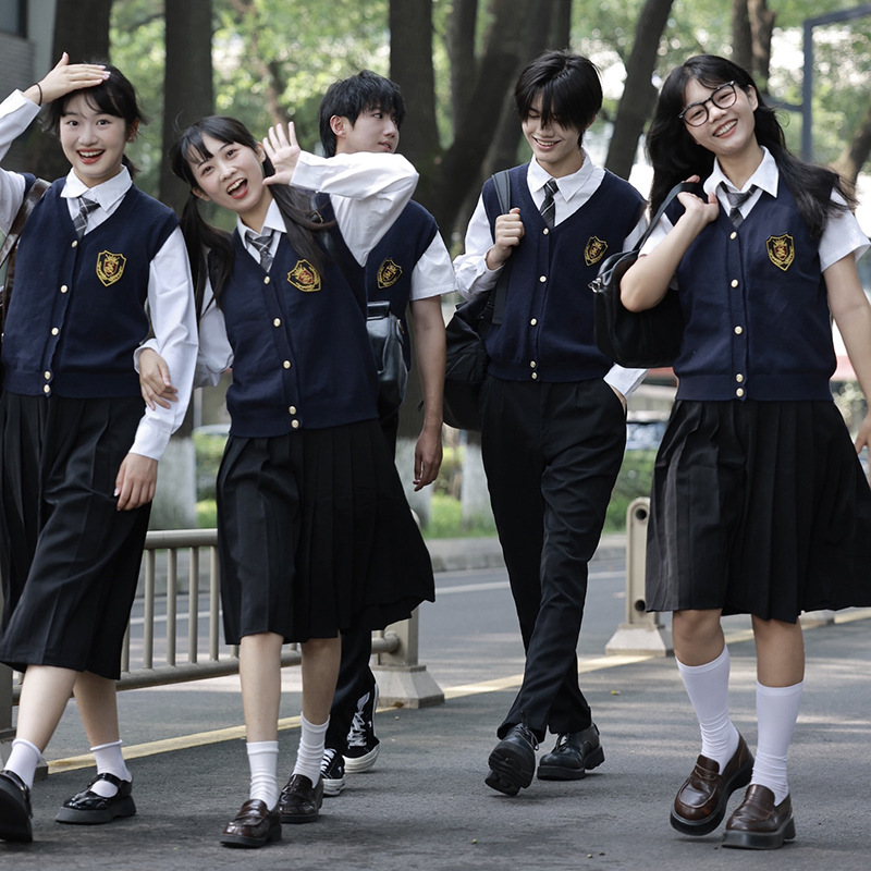 (2개) 일본 대학 스타일 수업 유니폼 스웨터 조끼 성능 의류 중학생 및 고등학생 스포츠 회의 졸업 유니폼 세트