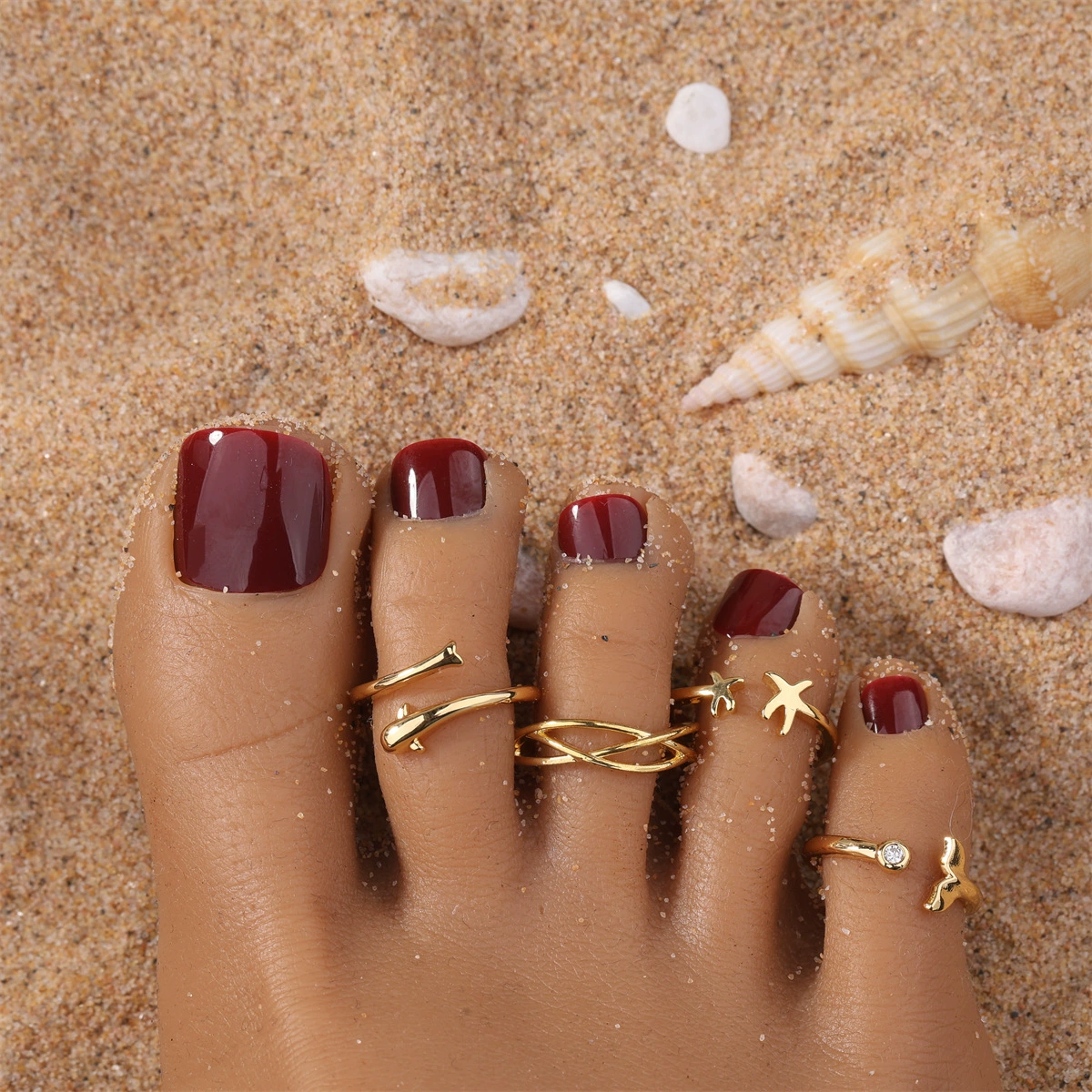 4 комплекта медные позолоченные кольца для ног Летние пляжные украшения для ног Дельфин рыба циркон регулируемый размер хвоста