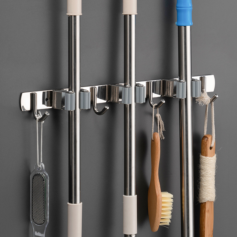 304 gancho de trapeador sin golpes fuerte escoba titular de la tarjeta fila gancho de pared colgante de baño fregona clip de estante colgante