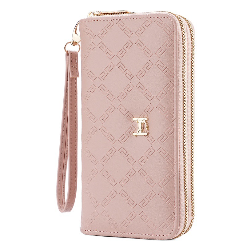 Cartera larga de mujer doble cremallera bolsillo para móvil gran capacidad estudiante