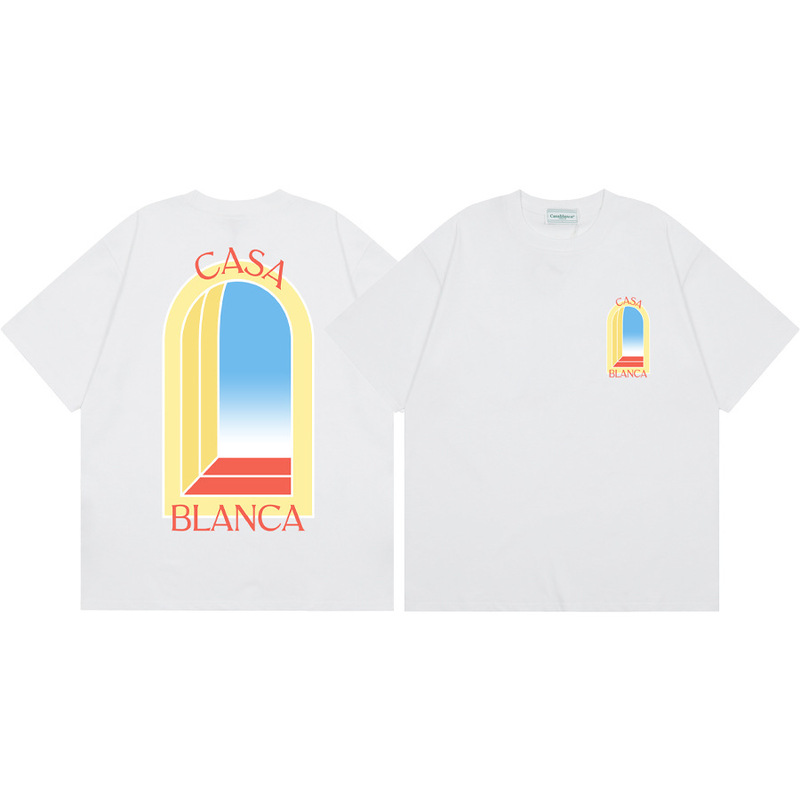 クロスボーダー2025夏服カサブランカドア枠ロゴプリント男女ゆるい半袖tシャツ重ポンド綿|undefined