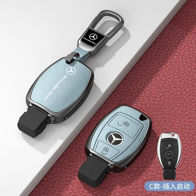 Car key bag: Without Car Logo Men's and - standard-type-c-plug-in-start-2-button-blue-zinc-alloy-shell-car-logo-square-buckle-d-buckle