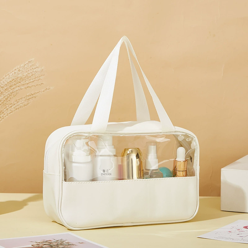 Capacious waterproof cosmetic bag PVC, polyurethane handheld storage bag for traveling