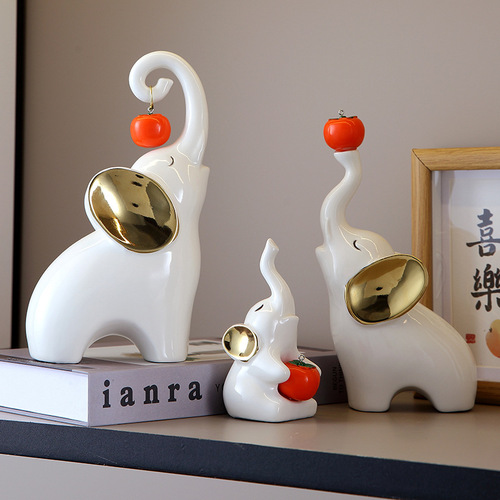 Light Luxury Modern Ceramic Elephant Decorative Figurine for Entranceway, Perfect as a Home, Living Room, Wine Cabinet, or TV Cabinet Accent—Also Ideal as a Housewarming Gift