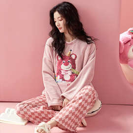 【T】 熊蕉蕉Bear Bana 冬季新品时尚可爱卡通小莓熊女士睡衣套装
