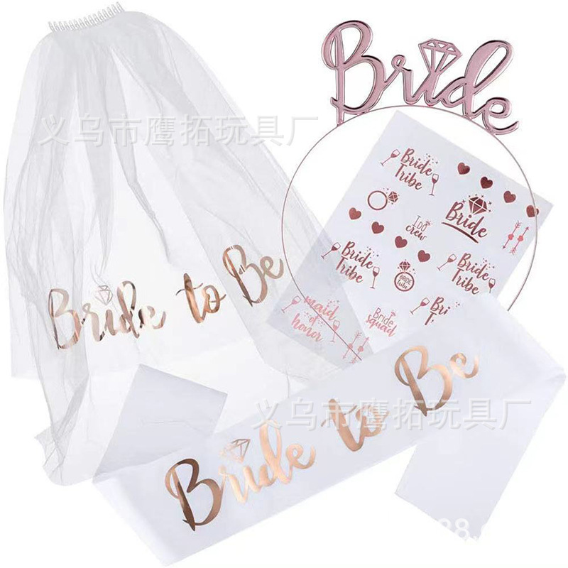 Single party wedding veil suit bride to be Bronzing Veil shoulder strap headband tattoo stickers four-piece set