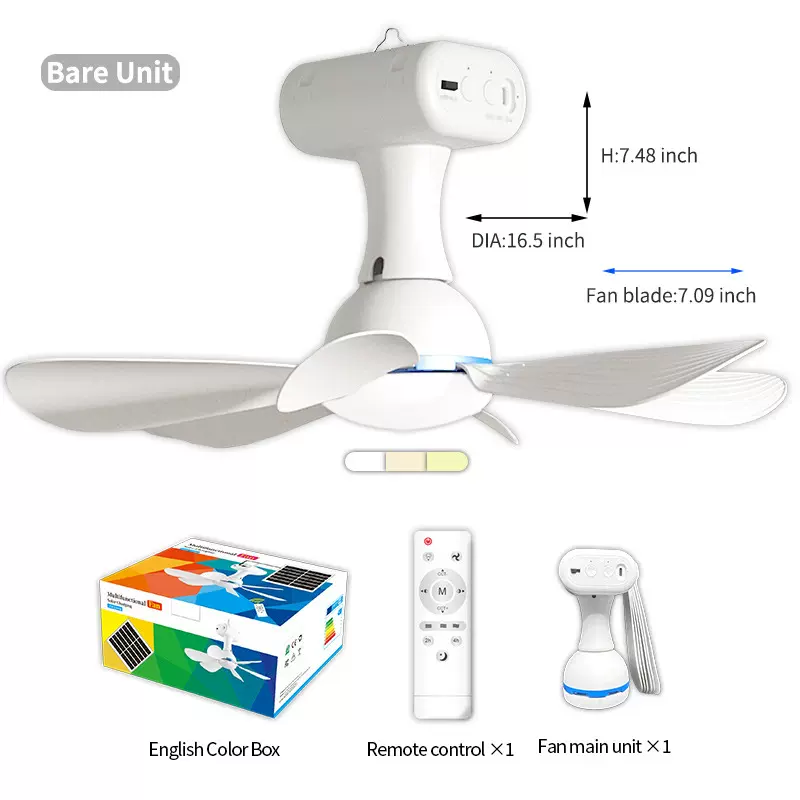 跨境吊扇支持太阳能充电大容量电池超长续航节能免布线多功能