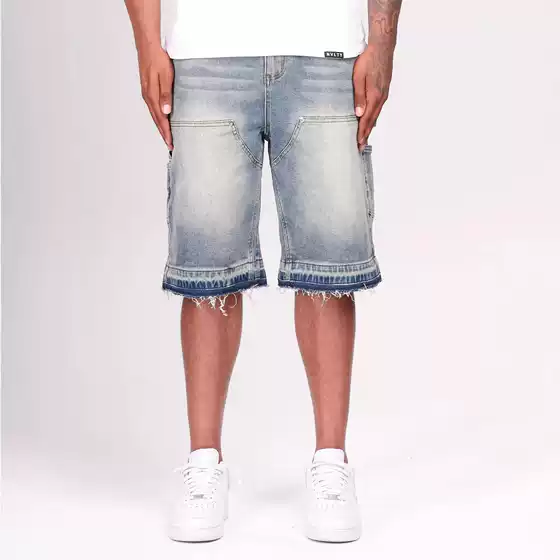 Wholesale Foreign Trade Europe & America Cross-border Independent Site eBay Washed Frayed Denim Shorts Loose Straight Denim Shorts Men
