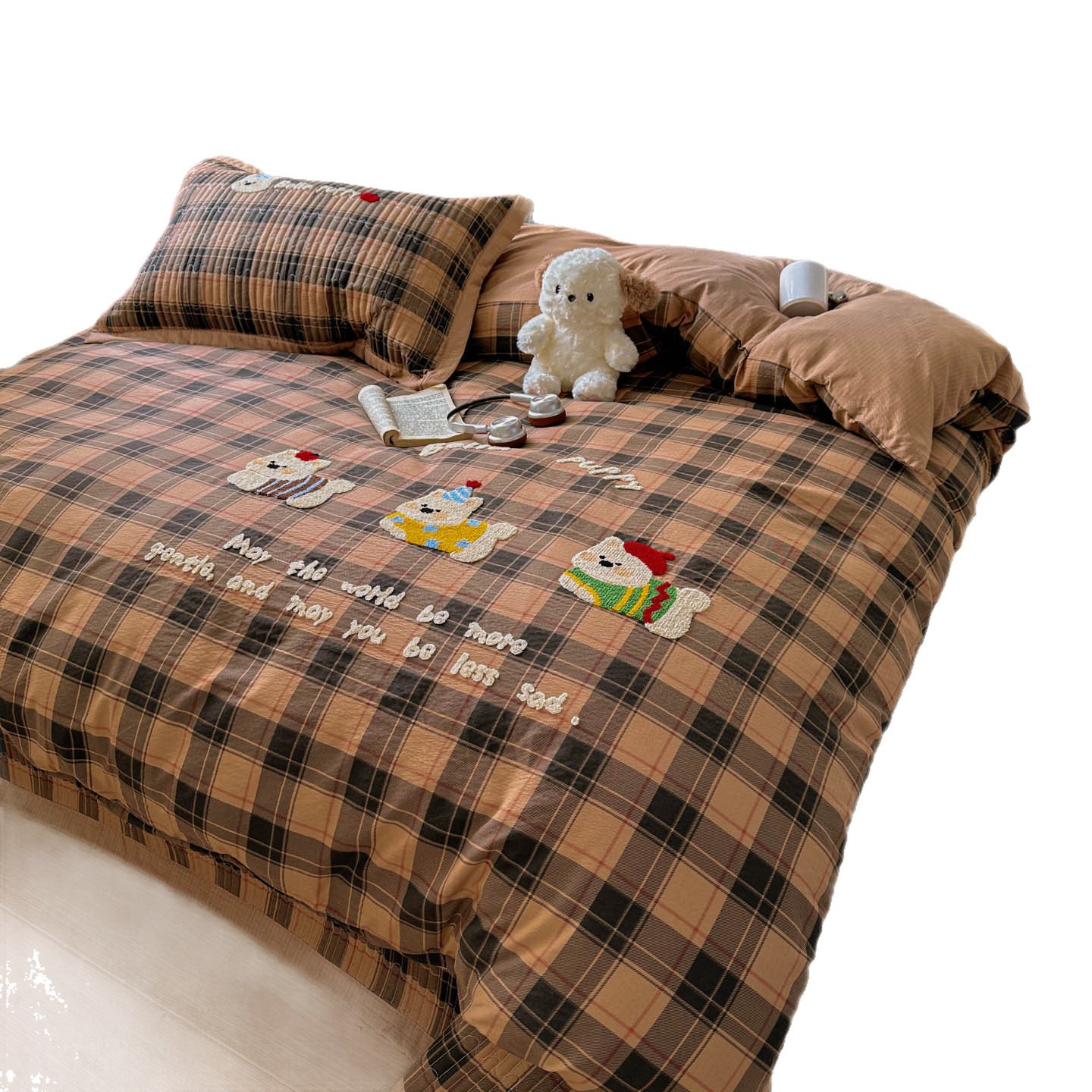 Cuatro estaciones nube delgada toalla de doble hilo bordada cubierta de cama cuatro piezas cubierta de cama de un solo producto Maillard cubierta de almohada de tres piezas