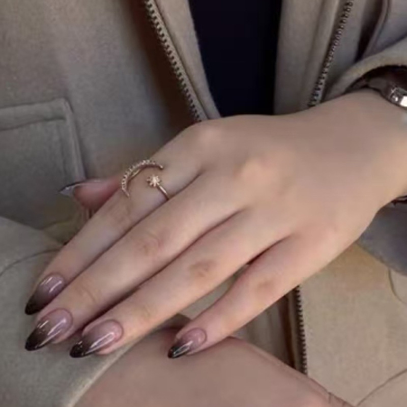 Y2K Cool French Black Gradient Wearable Nail Pieces Short Almond Manicure Export Hot Selling Nail Pieces Wholesale