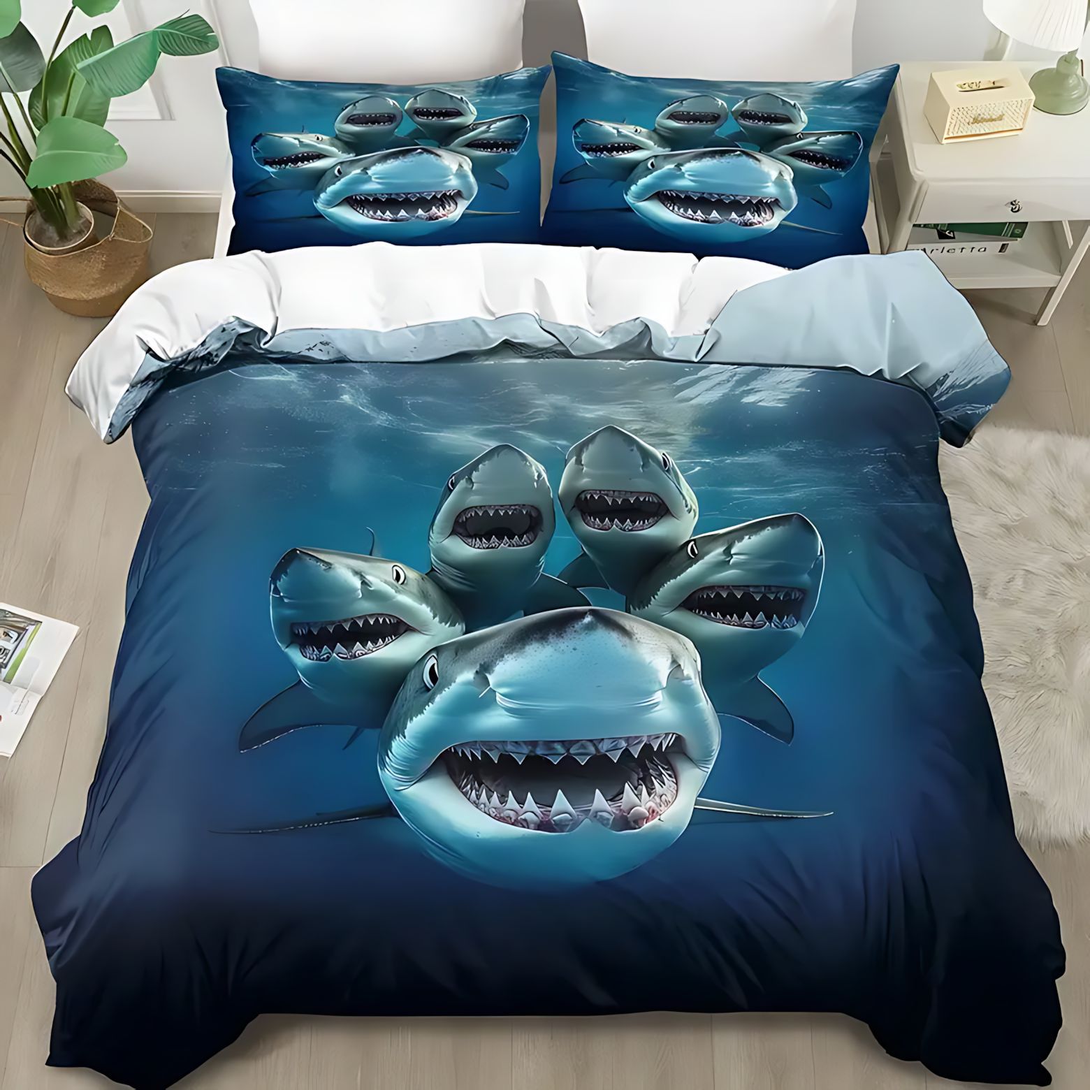 TEMU / JIT transfronterizo impresión de tiburón 3D impresión digital de alta definición colcha de cama kit para dibujar