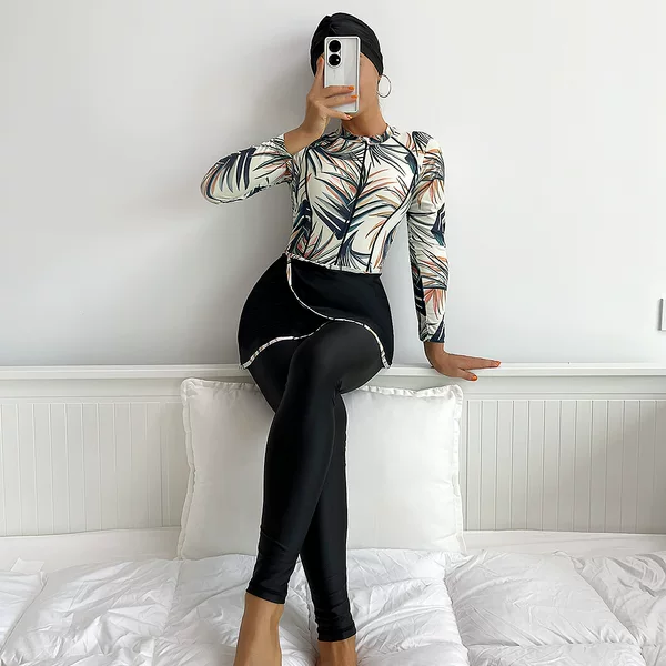 2024 New Style Pure Desire Tight-Fitting Sun-Protective Swimsuit Long-Sleeve Long-Pants Beach Casual Vacation Conservative Set