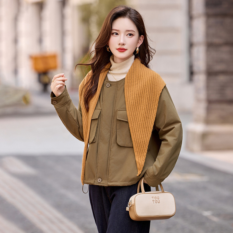 2025 New Autum Round Neck Loose Slim Cotton Jacket Women's Fashionable Versatile Shawl Collar Cotton Jacket Ah8123