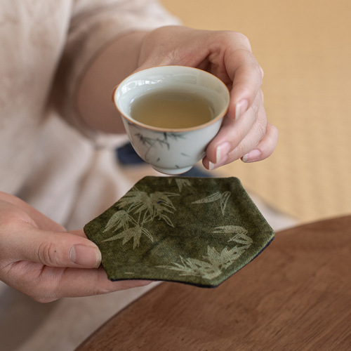 New Chinese style Zen fabric handmade table flag tea coaster dry bubble table coaster tea mat kungfu tea set accessories six-sided persimmon