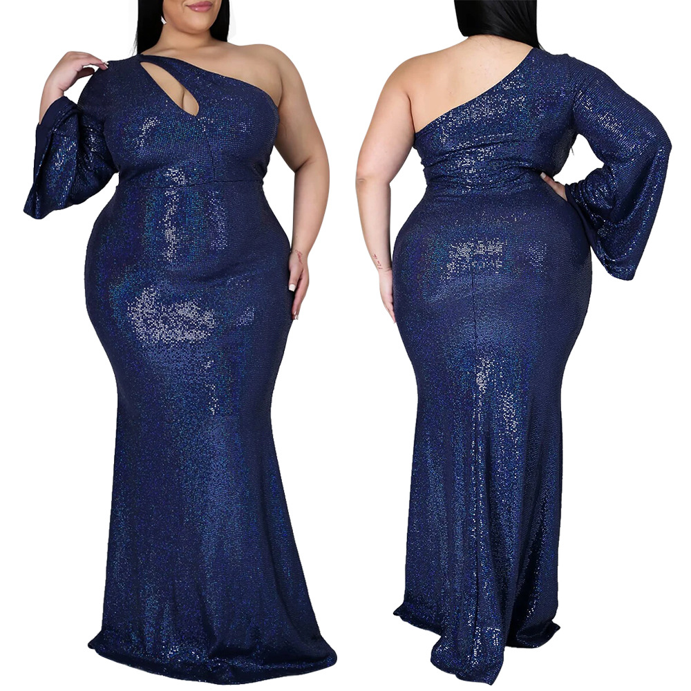 women s oblique shoulder plus size dress nihaostyles clothing wholesale NSCYF80210