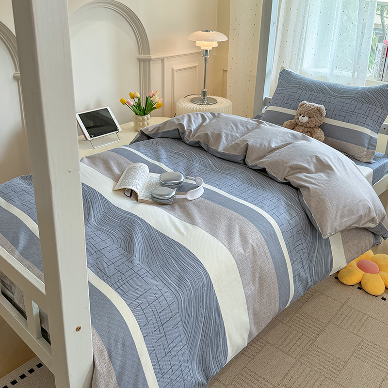 Juego de cama de dormitorio de estudiantes universitarios de tres piezas de algodón puro algodón lavado de algodón sábana individual funda de edredón juego de cama de cuatro piezas