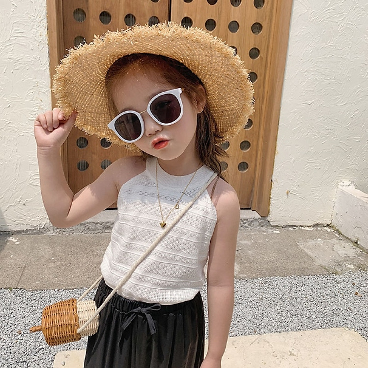 Ropa para niños 2023 nueva primavera y verano camisola para niñas de verano color sólido cuello redondo chaleco delgado ropa exterior moda