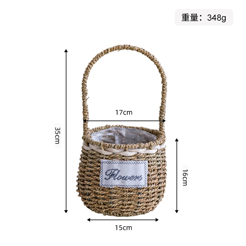 Maceta Decorativa Tejida de Paja Hecha a Mano para Jardín y Balcón