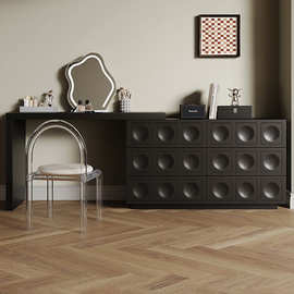 KSA10#意式极简奶油风黑色梳妆台斗柜一体小户型简约卧室化妆桌实