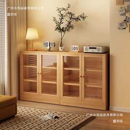 厂家实木书柜储物柜一体靠墙带门防尘置物柜家用卧室床边北欧风