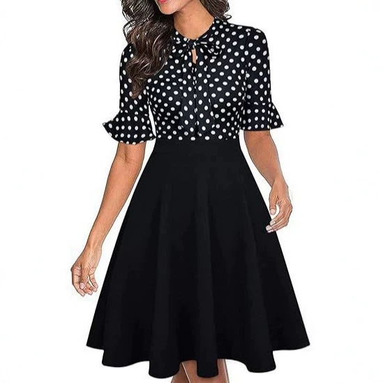 Cross-Border Foreign Trade Women's Summer Floral Pleated Sleeve Dress, Amazon Bestseller for Work, Church, Wedding Guests, and Parties