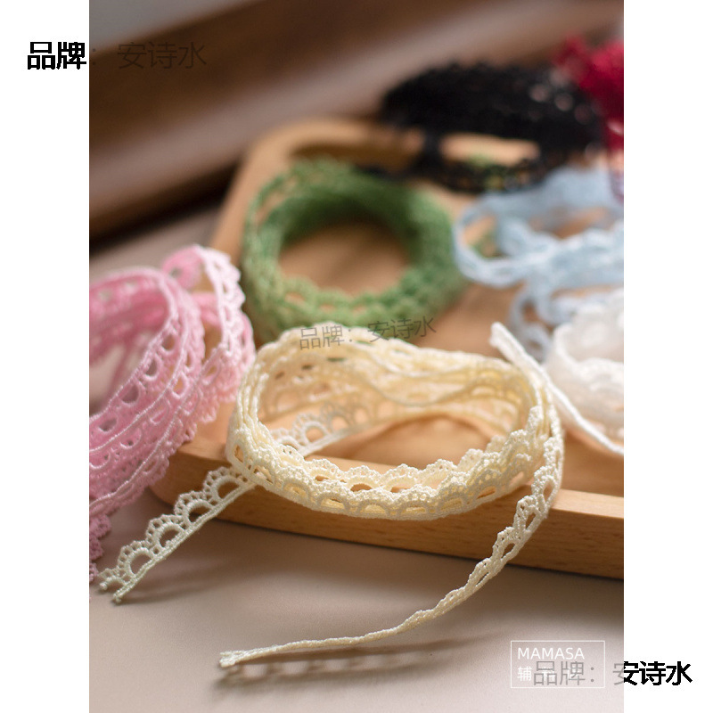 장식 폭 1CM 일방적 인 웨이브 컬러 폴리 에스테르 작은 수용성 레이스 DIY 수제 의류 꿈 컬러 액세서리 배치