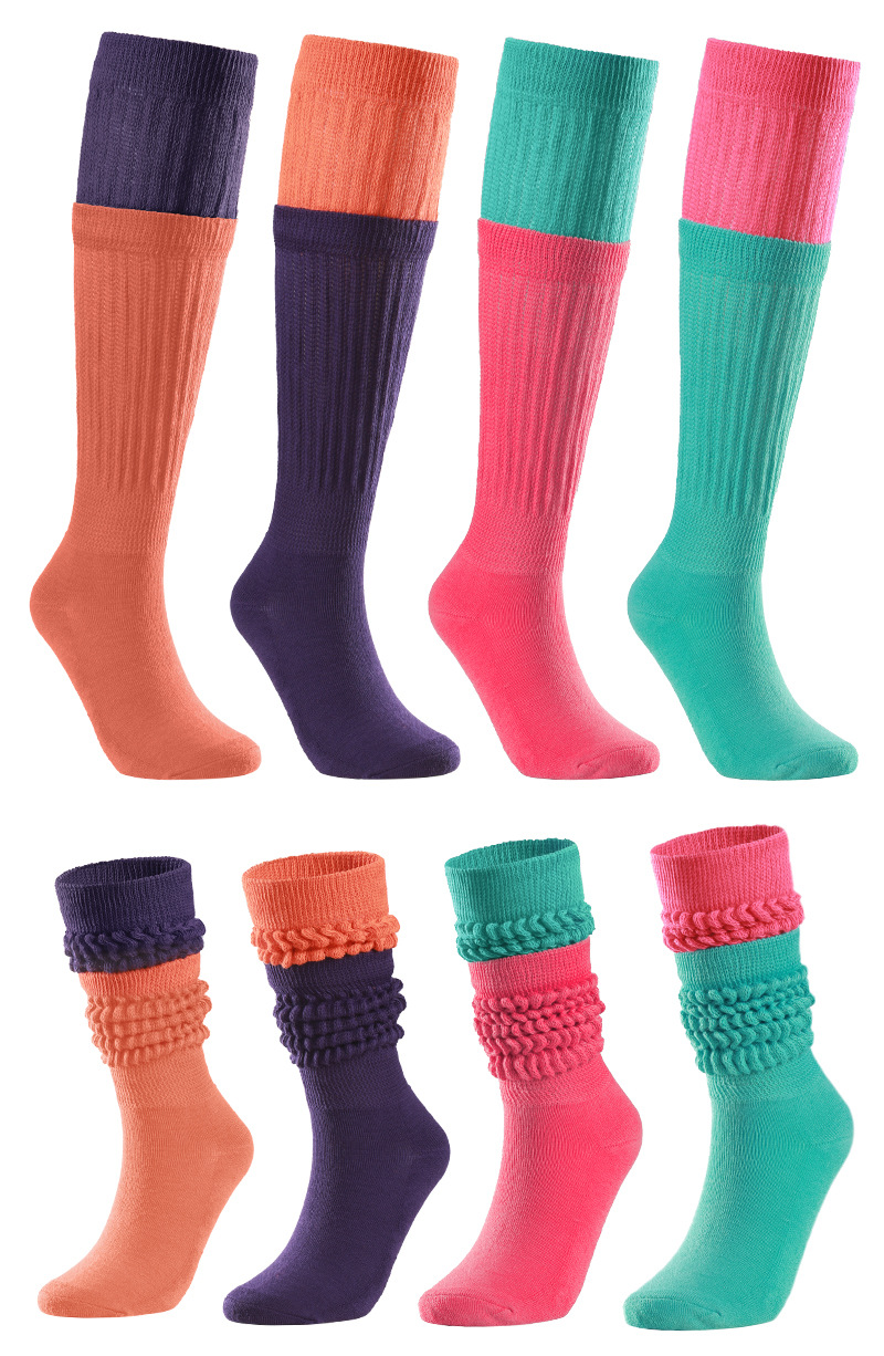 Color Block Slouch Socks Retro Mid Calf Scrunch Crew Sports Socks_voghion.com
