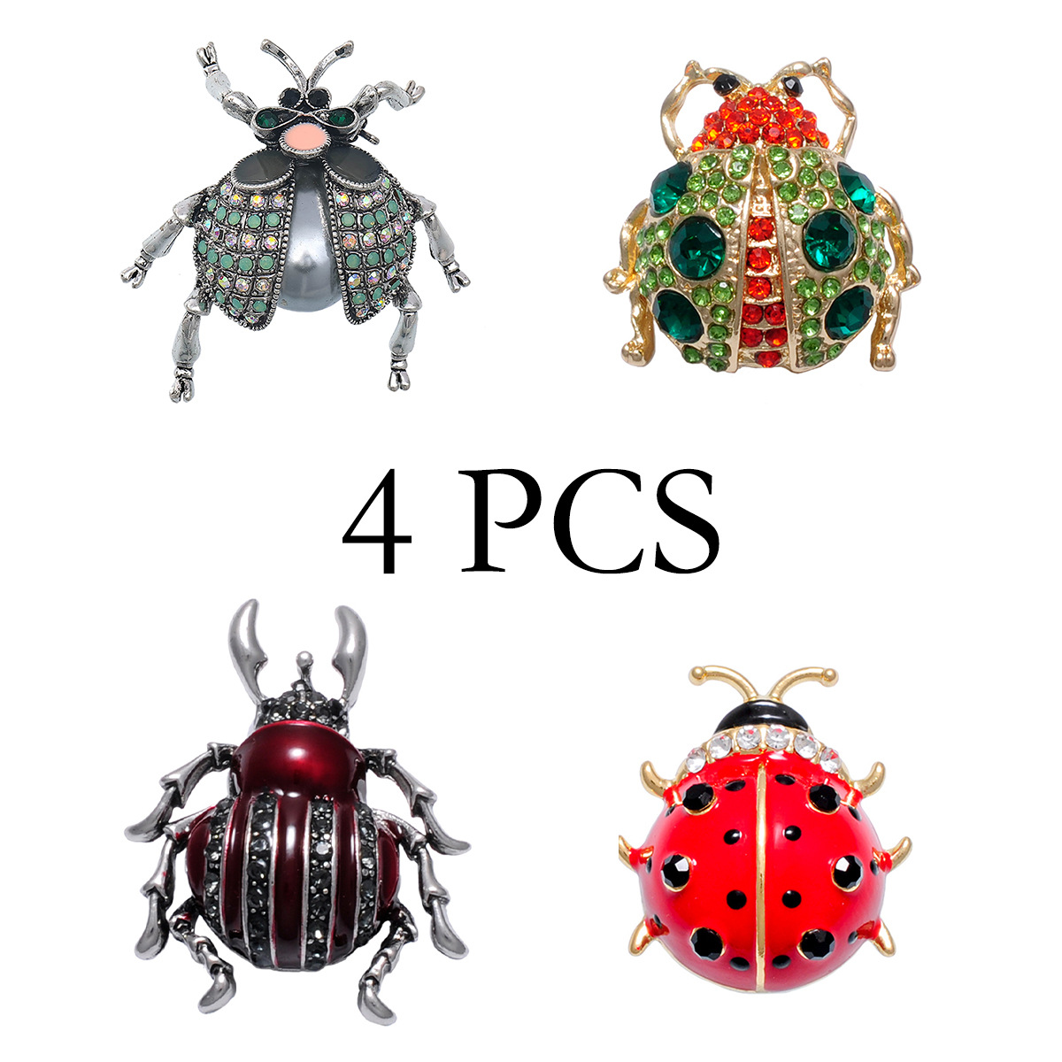 Fashionable Enamel Insect Brooch, Cute Ladybug, Vintage Rhinestone Beetle Pin, Creative Clothing Collar Accessory