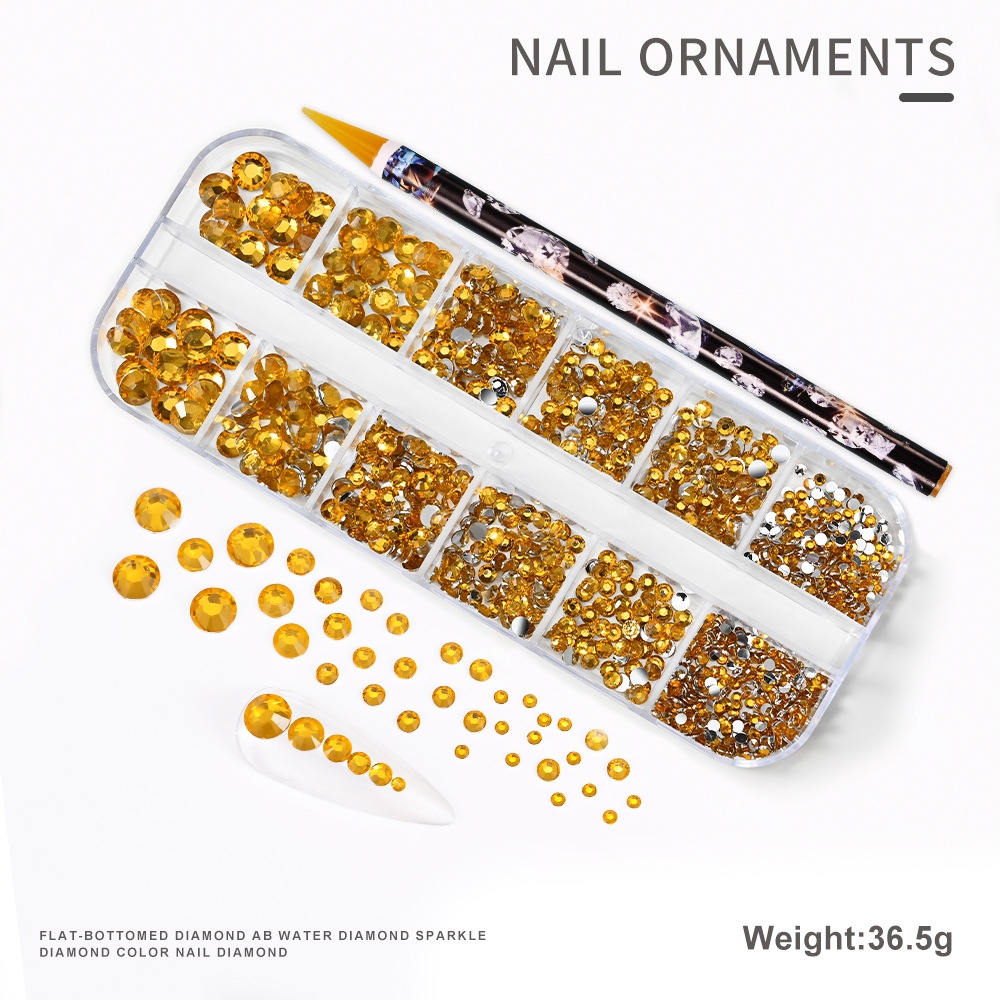 Decoraciones de Uñas con Pedrería de Fondo Plano, Superventas Transfronterizas, para Niñas, Caja de 12 Compartimentos, Accesorios de Plástico para Decoración de Uñas con Pedrería de Colores, Venta al por Mayor