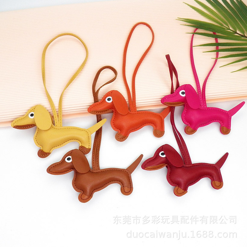 New Dachshund Bag Pendant Pu Leather Doll Keychain Accessories Luggage Accessories Puppy Leather Pendant