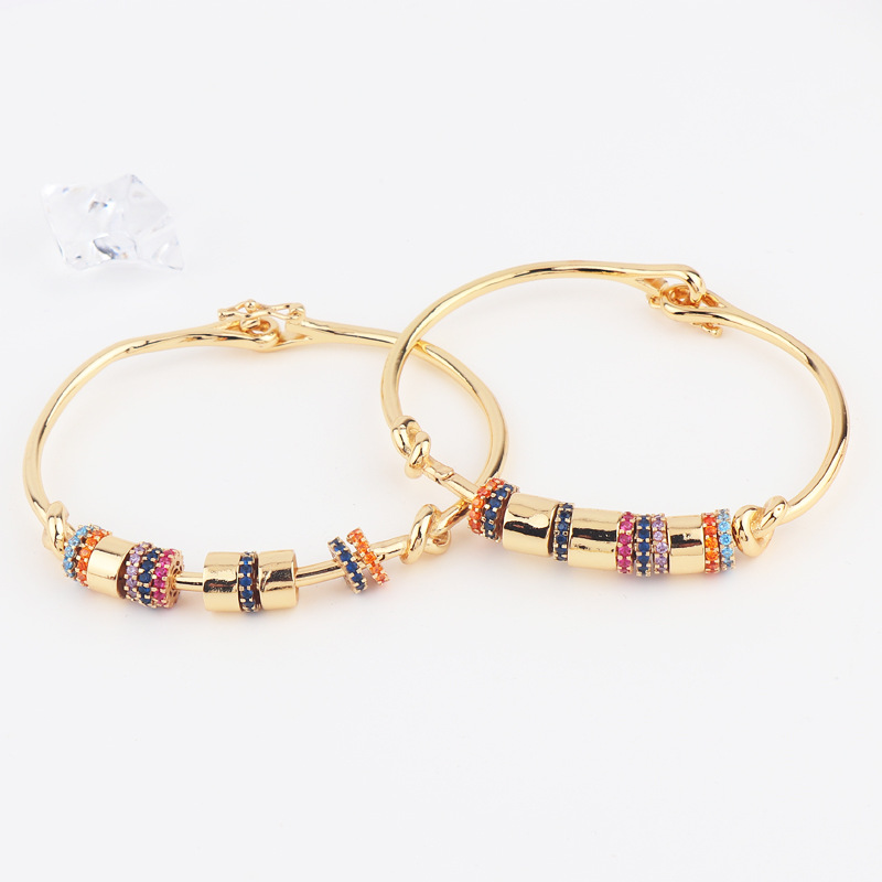 Fashion Geometric Copper Bangle Plating Artificial Gemstones Copper Bracelets
