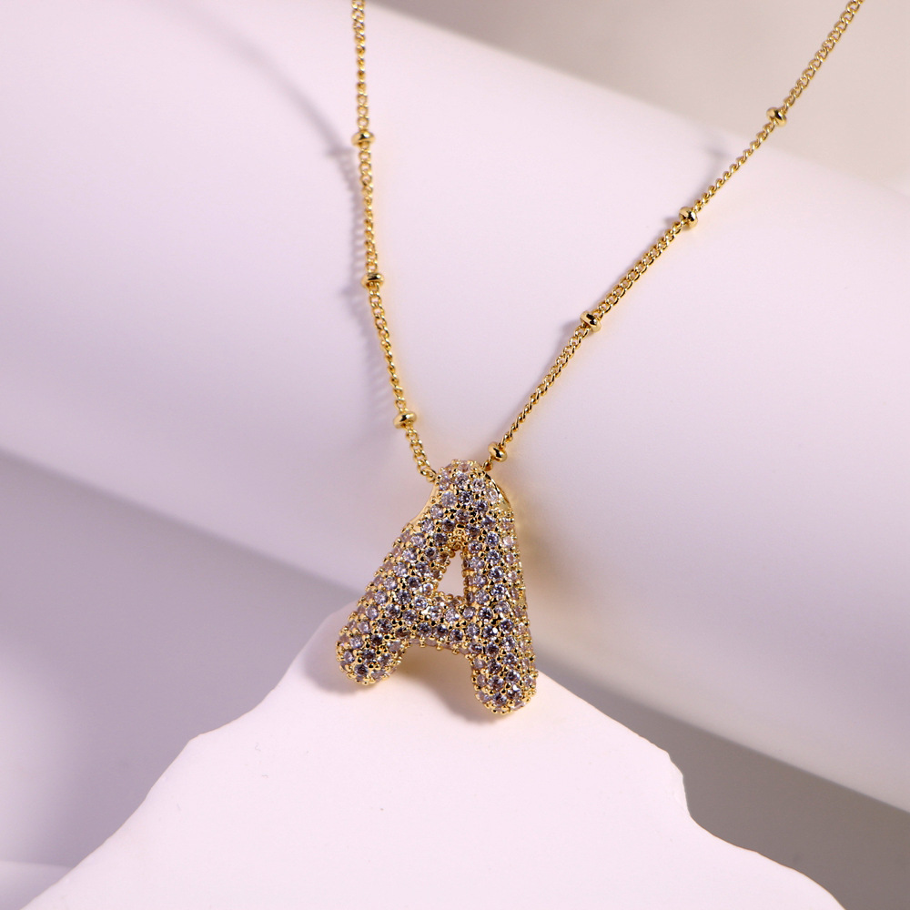 Copper Material Wholesale Basic Modern Style Classic Style Letter Copper Inlay 18K Gold Plated Zircon Pendant Necklace