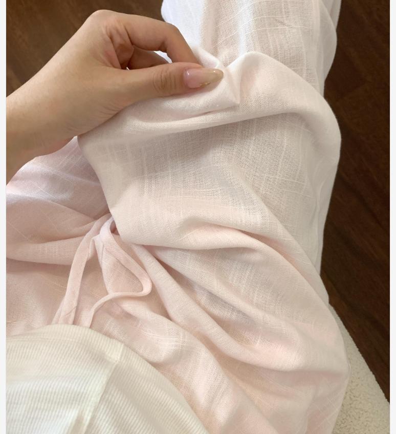 Quần culottes nữ ống rộng chất liệu linen phong cách lão tiền — xanh lam, màu hồng, màu trắng chi tiết 2