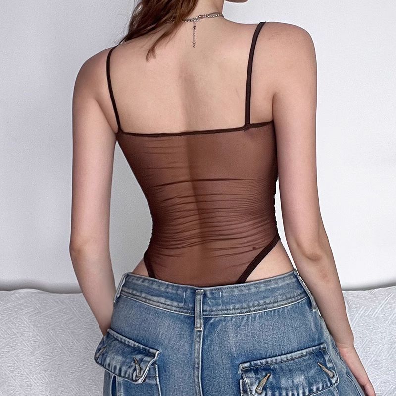 Women's Pure Desire Wind Spliced Fishbone Mesh With Chest Cushion, Suspender Jumpsuit_voghion.com