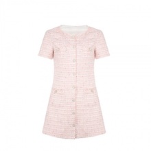 粉色高级感裙子圆领法式经典气质小香风显瘦薄款连衣裙A71027
