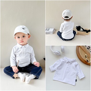 Baby Boy Children's T-shirt Lapel Polo Shirt Spring and Autumn Children's Long Sleeve Top Baby Boy Cotton Base Shirt Trendy