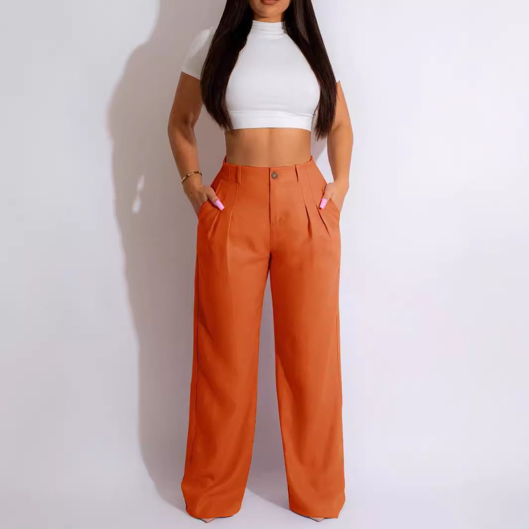 ​​Breathable Linen-Cotton Straight Leg Pants For Women – High-Waisted Summer Trousers, Lightweight & Office-Ready (Black/Mint/Blue/Orange/Red/Pink)​​_voghion.com