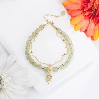 复古满串双链金枝玉叶和田玉手链清新气质典雅小众设计高级感手串